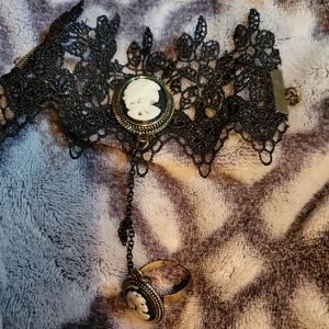Black Lace Cameo Bracelet and Ring Set